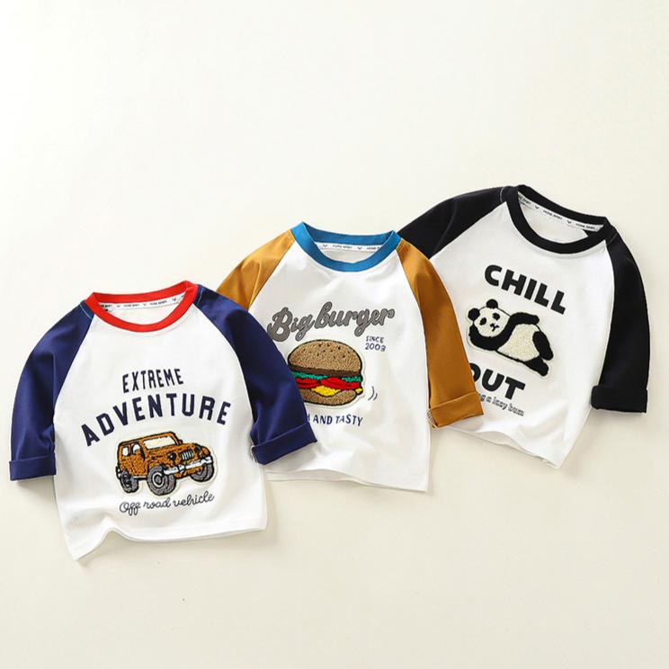Spring and Autumn Patchwork Top for Children's Clothing Boys' T-shirt Long Sleeve Bottom Shirt for Children