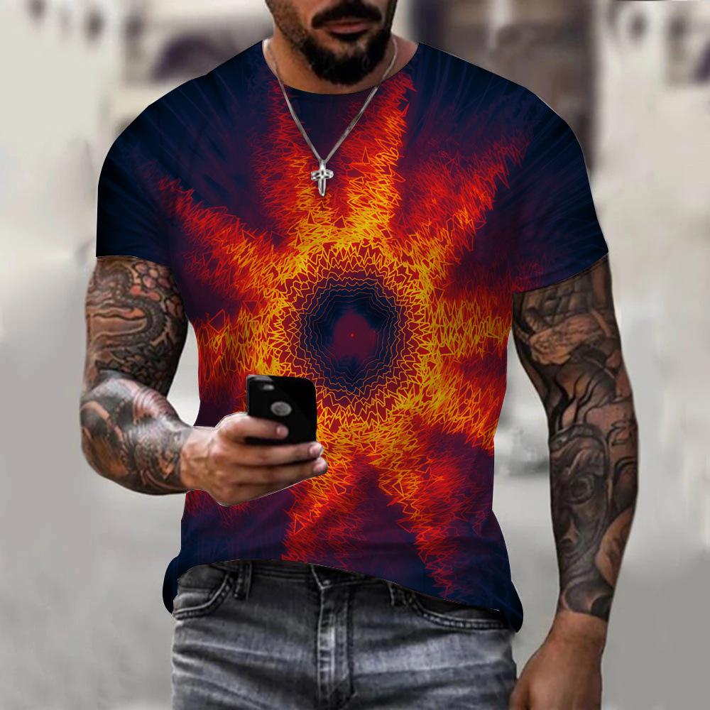 3D digital print men's casual crew neck short-sleeve T-shirt
