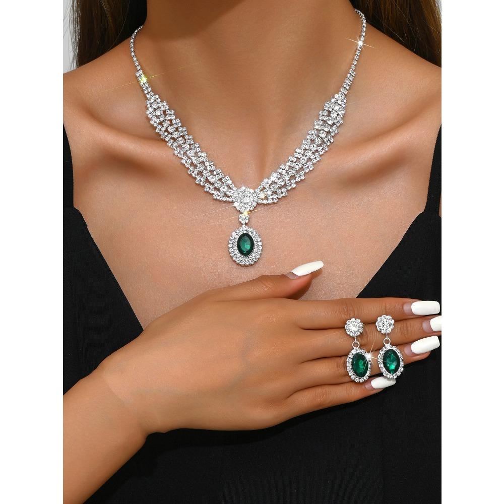Sapphire Necklace Earrings Bracelet Four-piece Women's Jewelry Wedding Dress