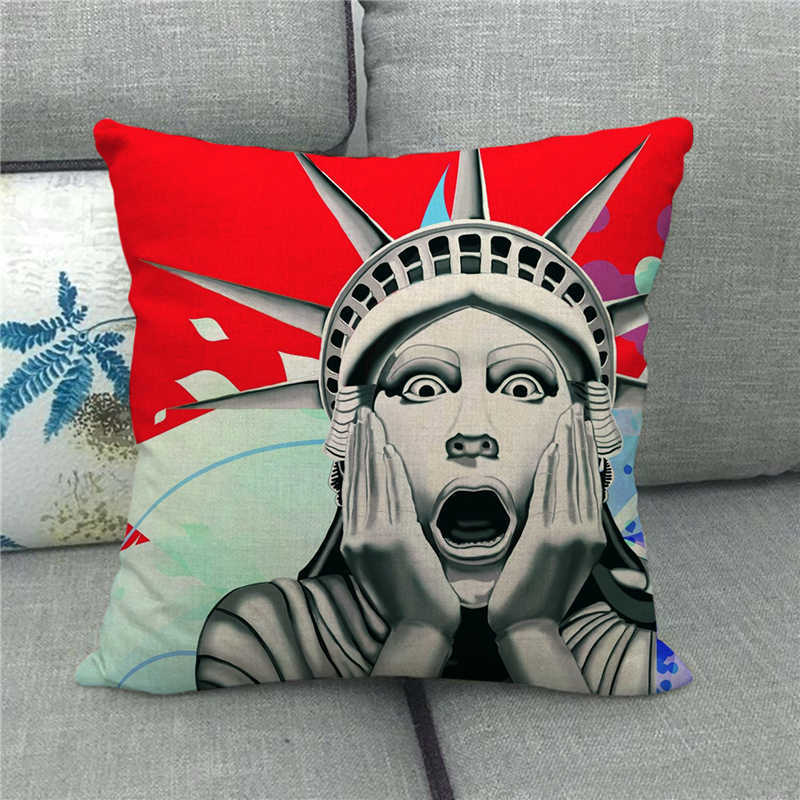 The Statue Of Liberty (Independent And Free) Digital Printing Short Plush Pillow Covers For Sofa Office Cushion Cover Home Goods