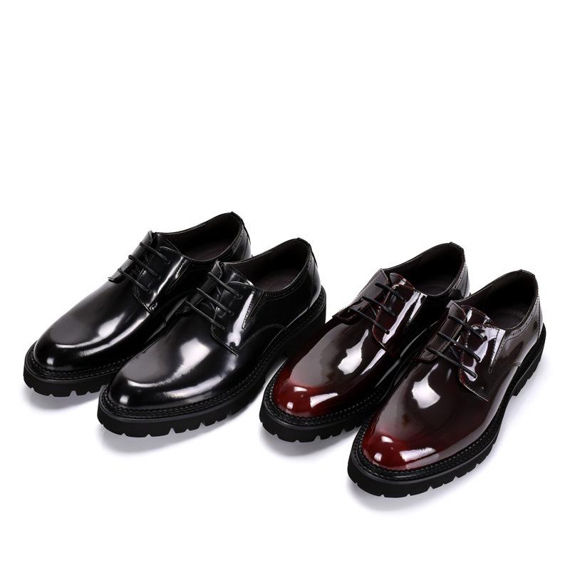Men's British Style Patent Leather Derby Shoes - Formal Lace-up with Thick Sole & Round Toe