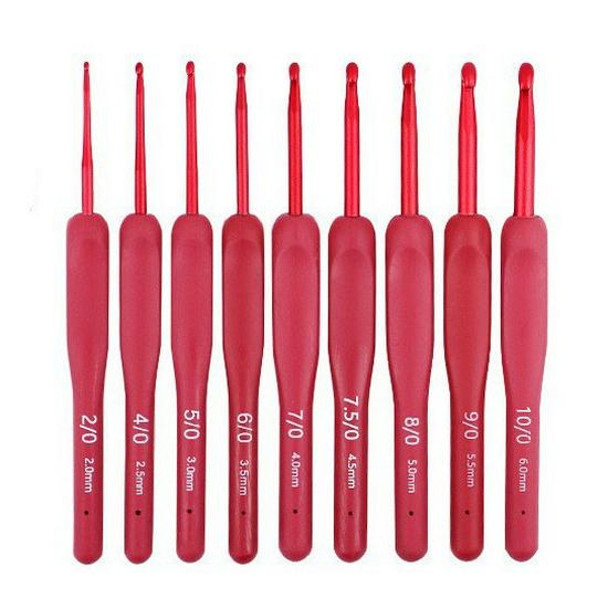 

Набор крючков для вязания ручной работы с красной мягкой ручкой - Металлические инструменты для вязания свитеров и шерсти