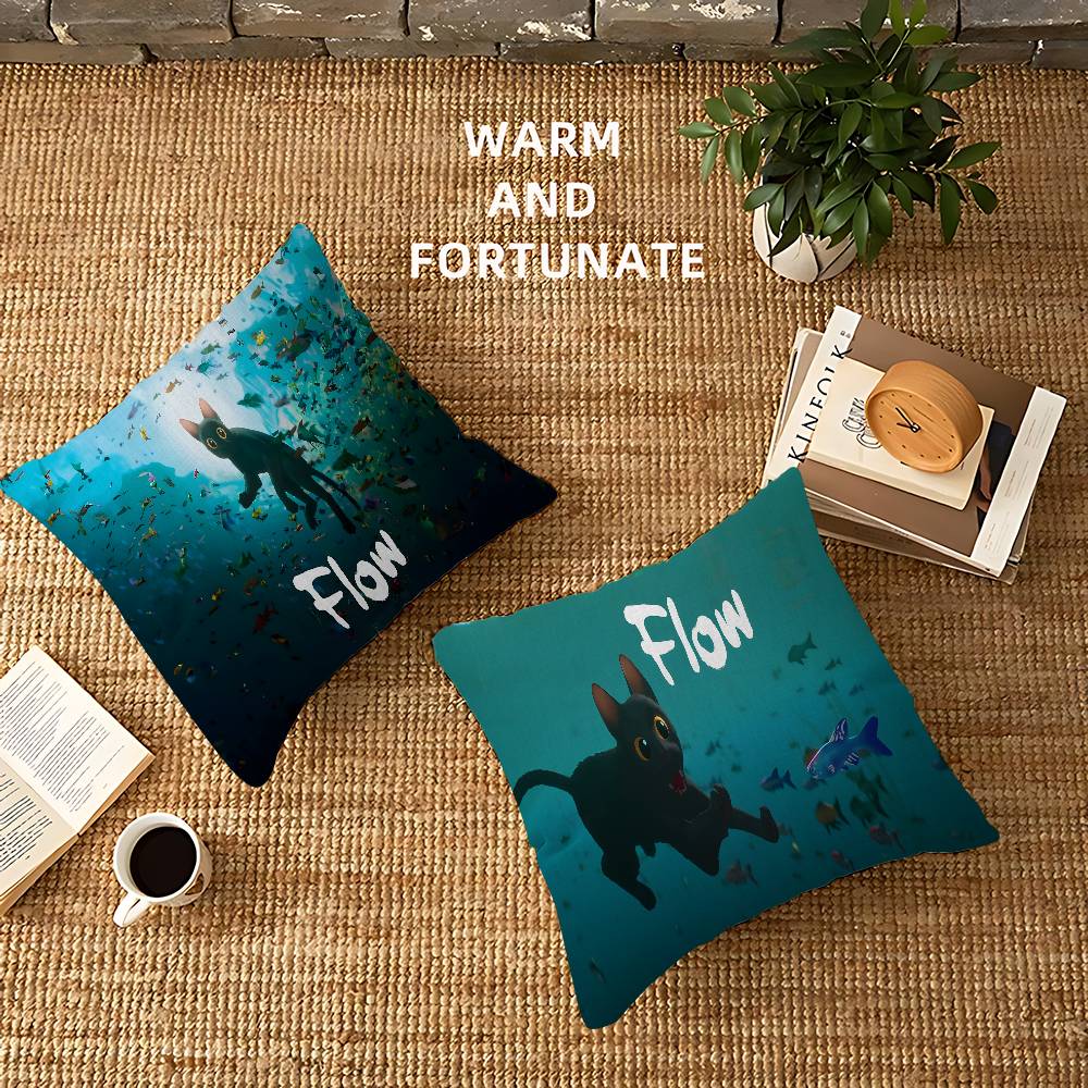 Movie F-Flow Cat Pillow Covers Cartoon Sofa Decorative Home Double-Sided Printing Short Plush Cute Cushion Cover