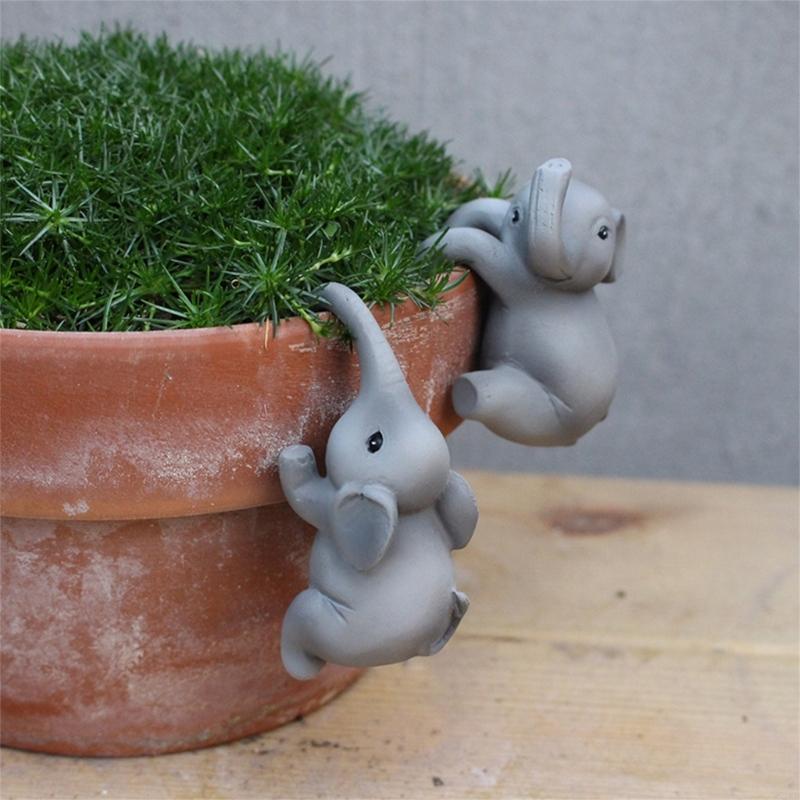 62KD 2Pcs Cartoon Elephant Statue Planter Accessories Flower Pot Hanger for Living Room Balconies or Patios Resins Decoration