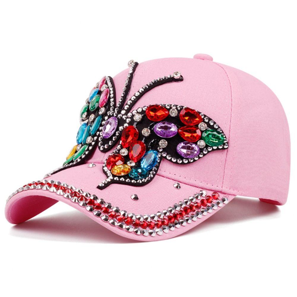 Adjustable Baseball Cap Butterfly Diamond Sun Protection Cap Trendy Denim Cap  Unisex