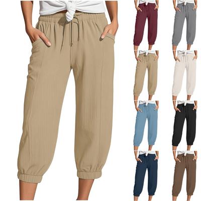Damen Sommer 3/4 Hose Sommerhose mit Taschen Lässige lockere Hose Stoffhose Sport Freizeit Strandhose
