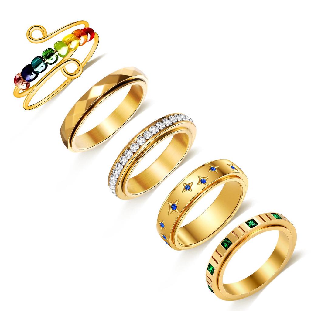Women's Stainless Steel Diamond-Inlaid Decompression Ring Set - Versatile & Stylish Multiple Styles