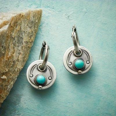 Vintage ronde vorm turquoise ingelegde oorbellen retro elegante stijl verzilverde sieraden trendy vrouwelijk cadeau