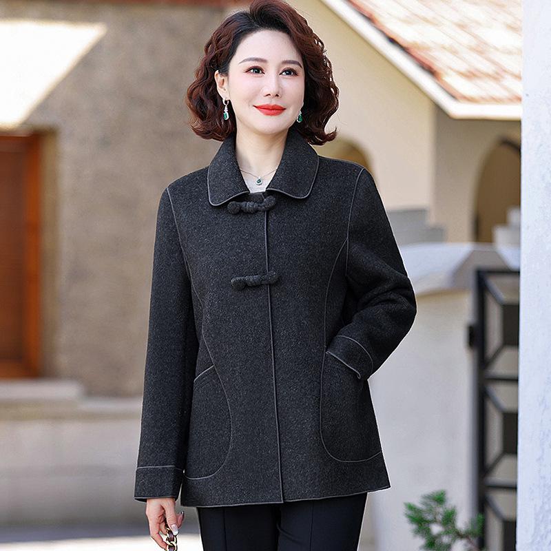 Stylish Slim Fit Double-Sided Woolen Coat for Middle-Aged Women - Versatile Autumn/Winter Wear