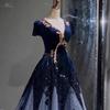Abito ospite blu di alta gamma lusso leggero di nicchia per banchetto performance corale femminile paillettes bel canto abito da solista