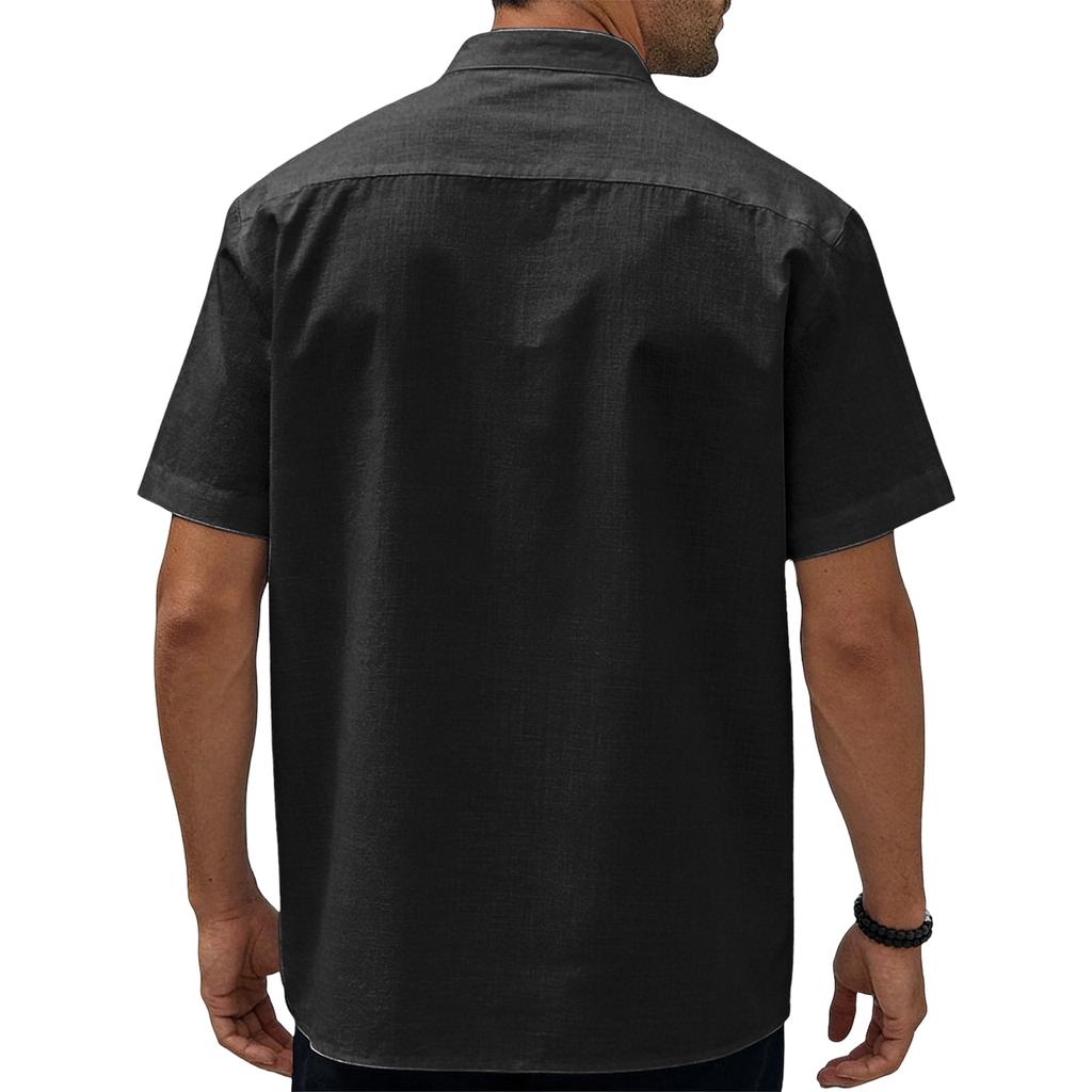 Men's Casual -color Cotton Blended Shirt, Men's Lapel Short-sleeved Top