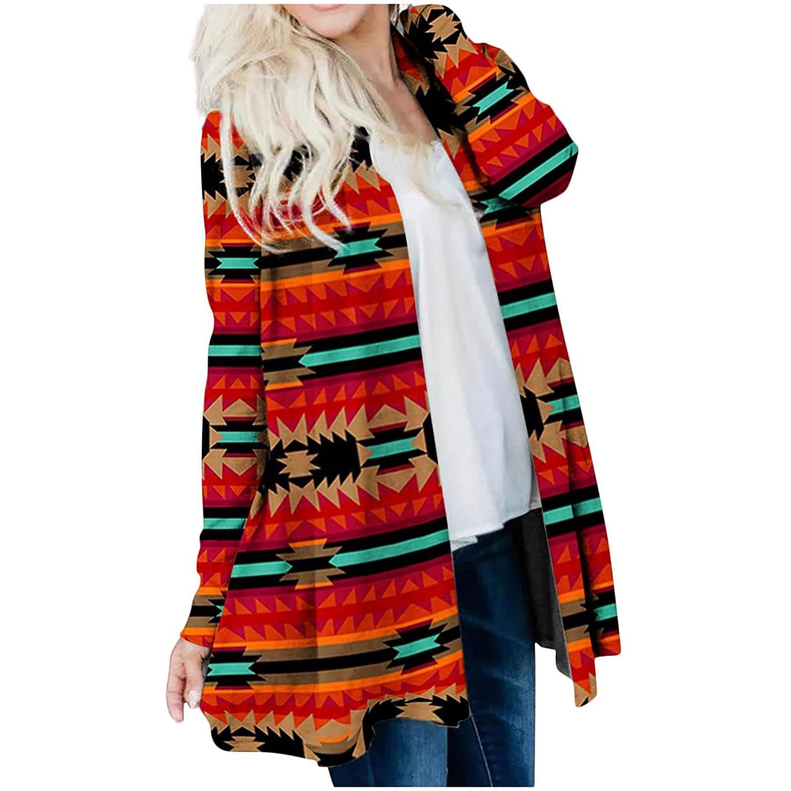 

Женская модная повседневная куртка-кардиган средней длины с национальным принтом, пальто XXL оранжевый