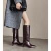 Fashion 2025 Autumn Women Boots Split Leather Women Shoes Pointed Toe Thin Heel Slip-on Knee High Boots Western Modern Ladies Boots