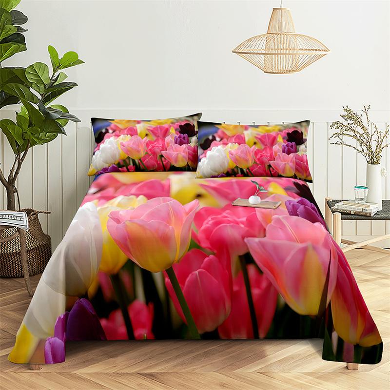 Home Bedsheets Pink Tulip Single Bedsheet Fashion Design Flowers Sheets Queen Size Bed Sheets Set Bed Sheets and Pillowcases