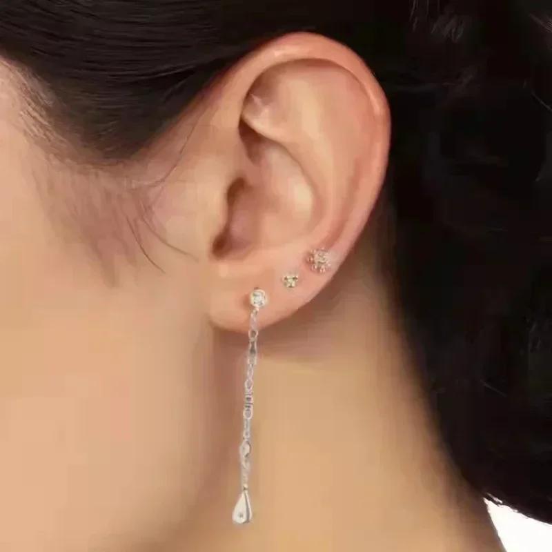 925 Silver Ear Needle Crystal White Zircon Silver Series Tassel Drop Earrings Luxury Fashion Party Jewelry Accessories