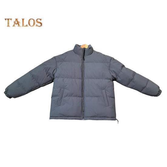 Women Men Cotton Coat Stand Collar Long Sleeve Drawstring Hem Puffer Jacket with Pockets Loose Fit Warm Winter Outerwear