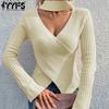 Women's Fashion Casual Fall Winter Solid Color Print Long Sleeve Hanging Neck Sweaters