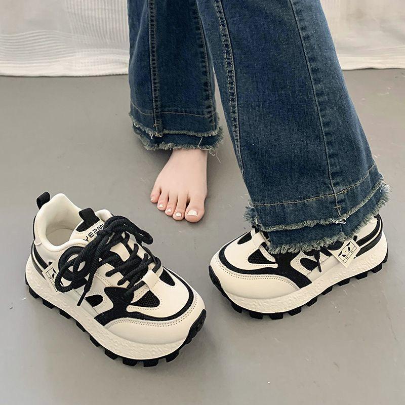 Dad shoes 22 new leather soft-soled sports shoes flat-soled Quanzhou student casual platform shoes 35