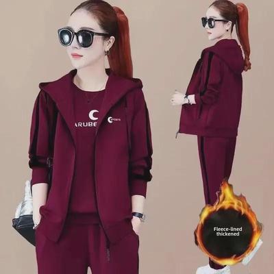 Completo da donna in velluto coreano a tre pezzi: Maglione invernale a maniche lunghe, gilet imbottito e abbigliamento sportivo casual caldo.