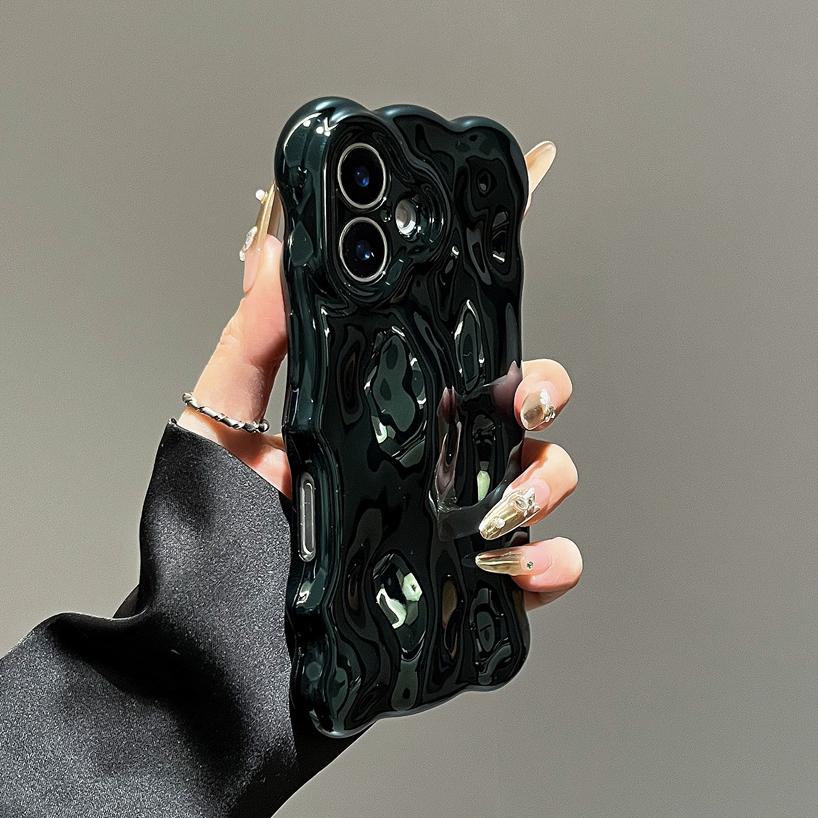 3D Glossy Wrinkle Plating Wave Border Phone Case for iPhone 17 Pro 16 15 Pro Max Plus 11 12 13 14 Meteorite Pattern Soft Cover