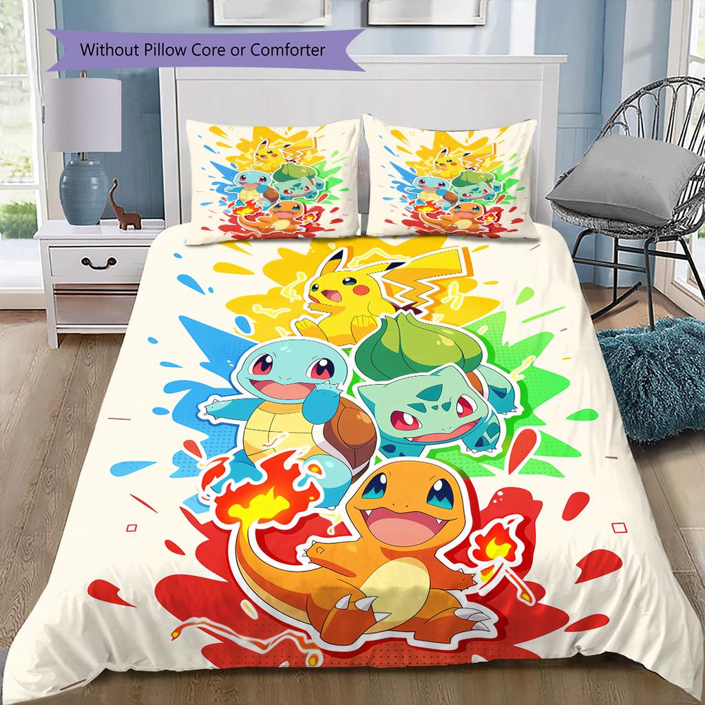 Pokemon Artworks Bedding Set, 1 Duvet Cover & 2 Pillowcases, Cozy Home Use, Great Gift for Pokémon Fans