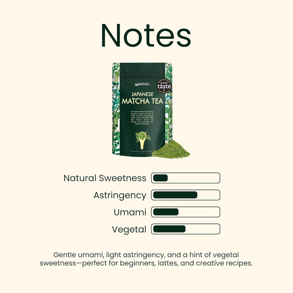 Heapwell Superfoods Japanisches Matcha Grüntee Pulver, 50 Gramm (30 Portionen) | Bezogen aus Shizuoka, Japan