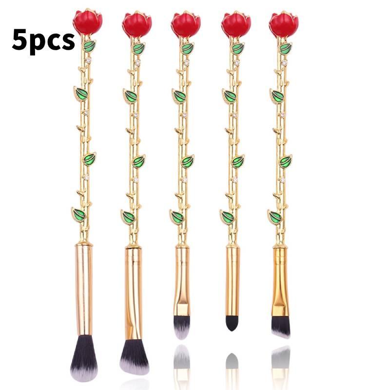 

Rose Makeup Brush Set With Gold And Rose Gold Handles For All Skin Types Gift For Women
