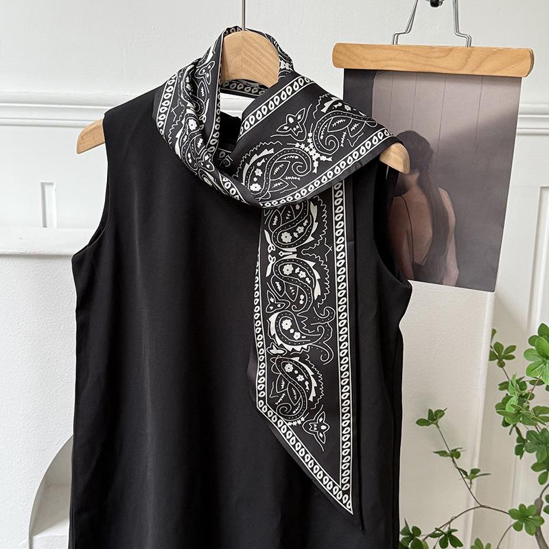 Silk scarf atmosphere, new long silk scarf, streamer, women's high-end sense, matching shirt, small scarf, headscarf, headband.