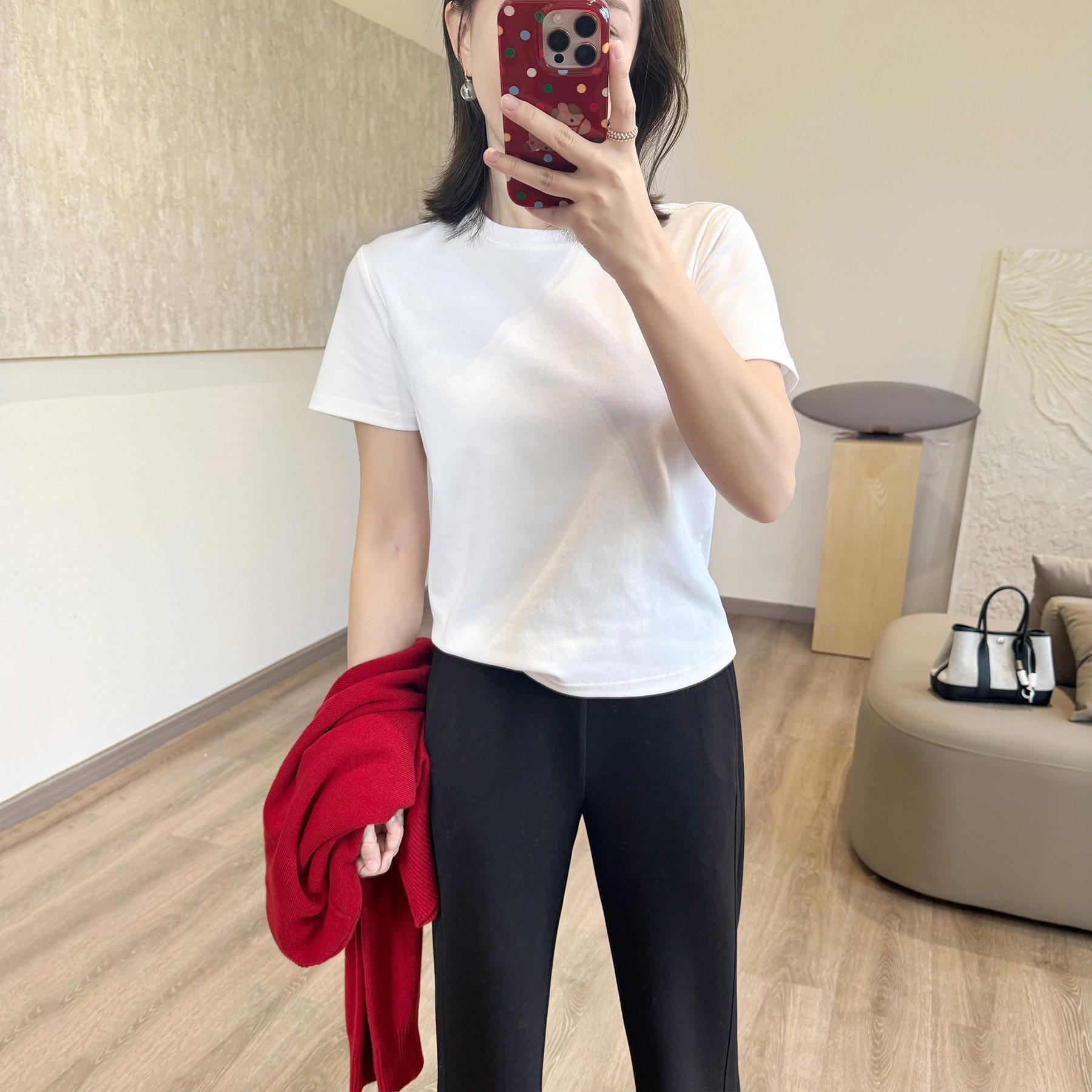 

All-Purpose Solid Color Short-Sleeve T-Shirt [Reinforced Shoulders] Slimming Fit H031014 Small білий