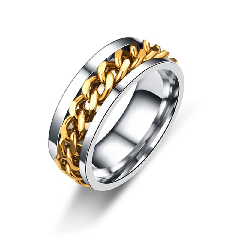 Stainless Steel Roman Numeral Rotating Ring - Titanium Chain Band