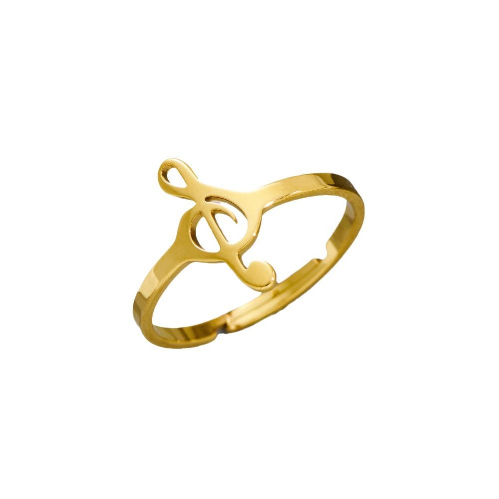 Korean Style Stainless Steel Music Note Adjustable Ring for Women - Colorfast and Stylish Design