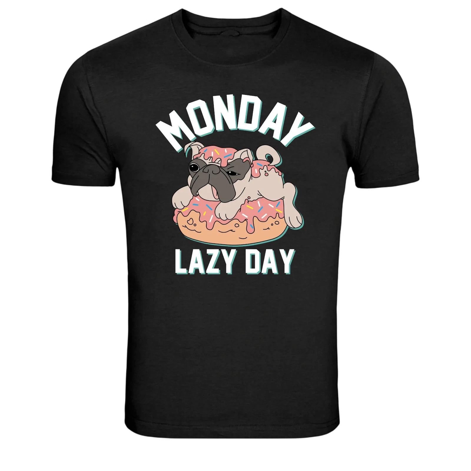 Monday Lazy Day Pug Donut Funny Dog Graphic T-Shirt S