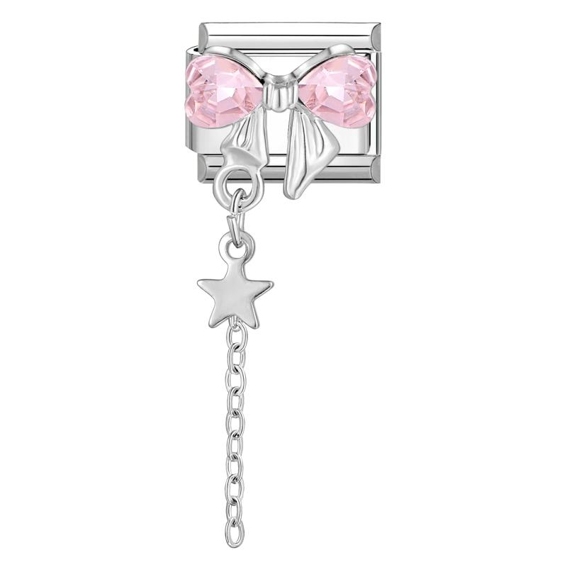 Zircon Long Tassel Butterfly Bow Knot Heart Italian Charm Links Fit 9mm Bracelet Stainless Steel DIY Jewelry Making