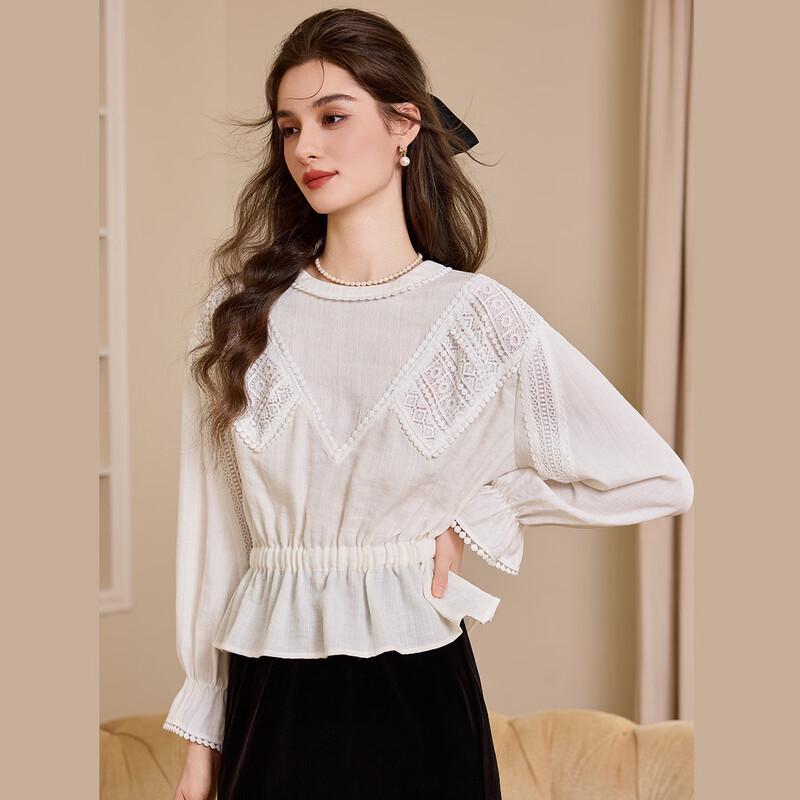 Tencel Blend Long-Sleeve Lace Pullover Blouse XL