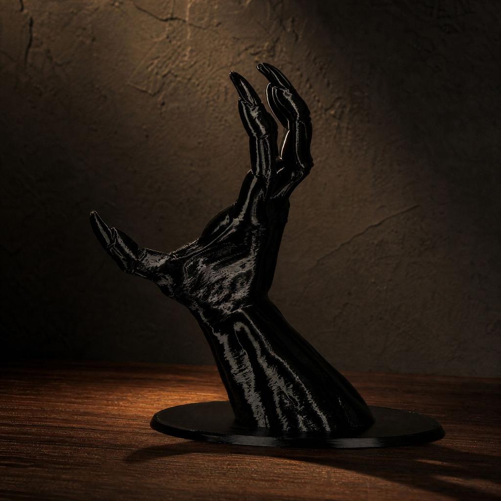 3D Printed Black Devil Hand Jewelry Holder, Witch Hand Shaped Display Stand for Rings and Bracelets