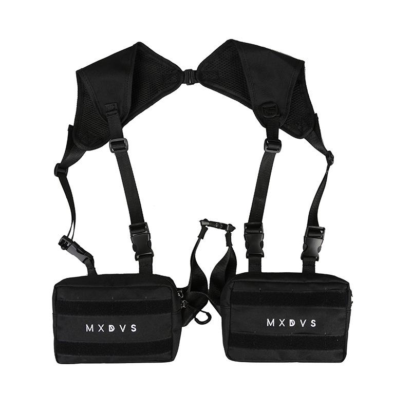 

Hip Hop Tactical Techwear Cargo Vest Bag Mini Backpack Men Women Adjustable Webbing Buckle Wearable Motorcycle Sport Bagpack чёрный