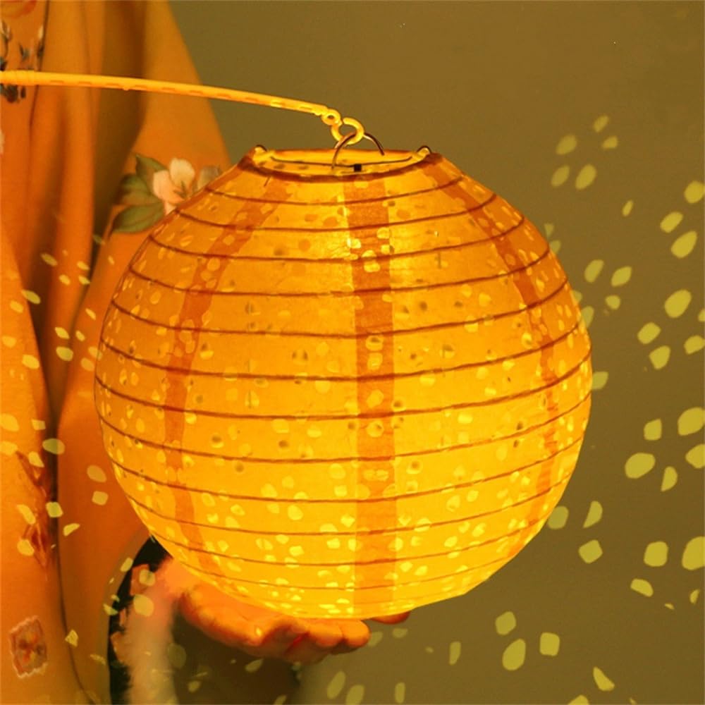 DUOLEIMI Paper Lanterns for Obon Festivals, Openwork Paper Lanterns with LEDs, Colorful, Set of 10 (30cm Round)