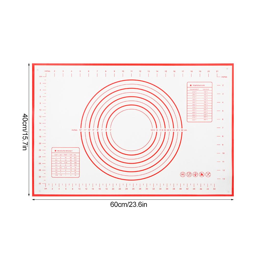 Kitchen Baking Tools Non-Stick Silicone Rolling Kneading Dough Mat with Scales for Home Use(Red