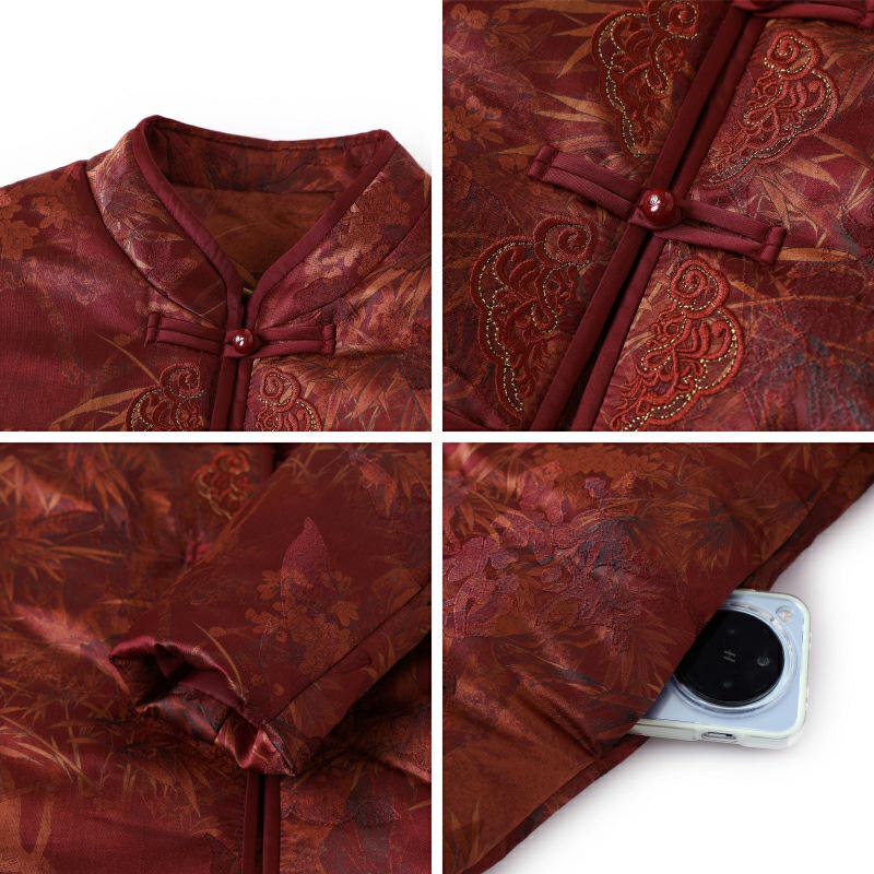Winter Chinese Style Plate Buckle Padded Jacket for Elderly Women - Festive Tang Suit