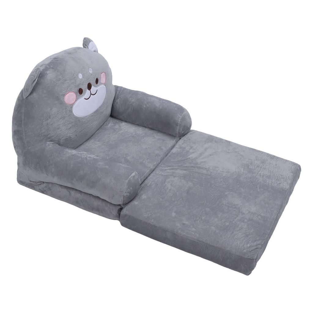 Kids Sofa Cartoon Gray Dog Style Foldable Wide Handle Soft Breathable Toddler Chair for Reading Relaxing Sleeping