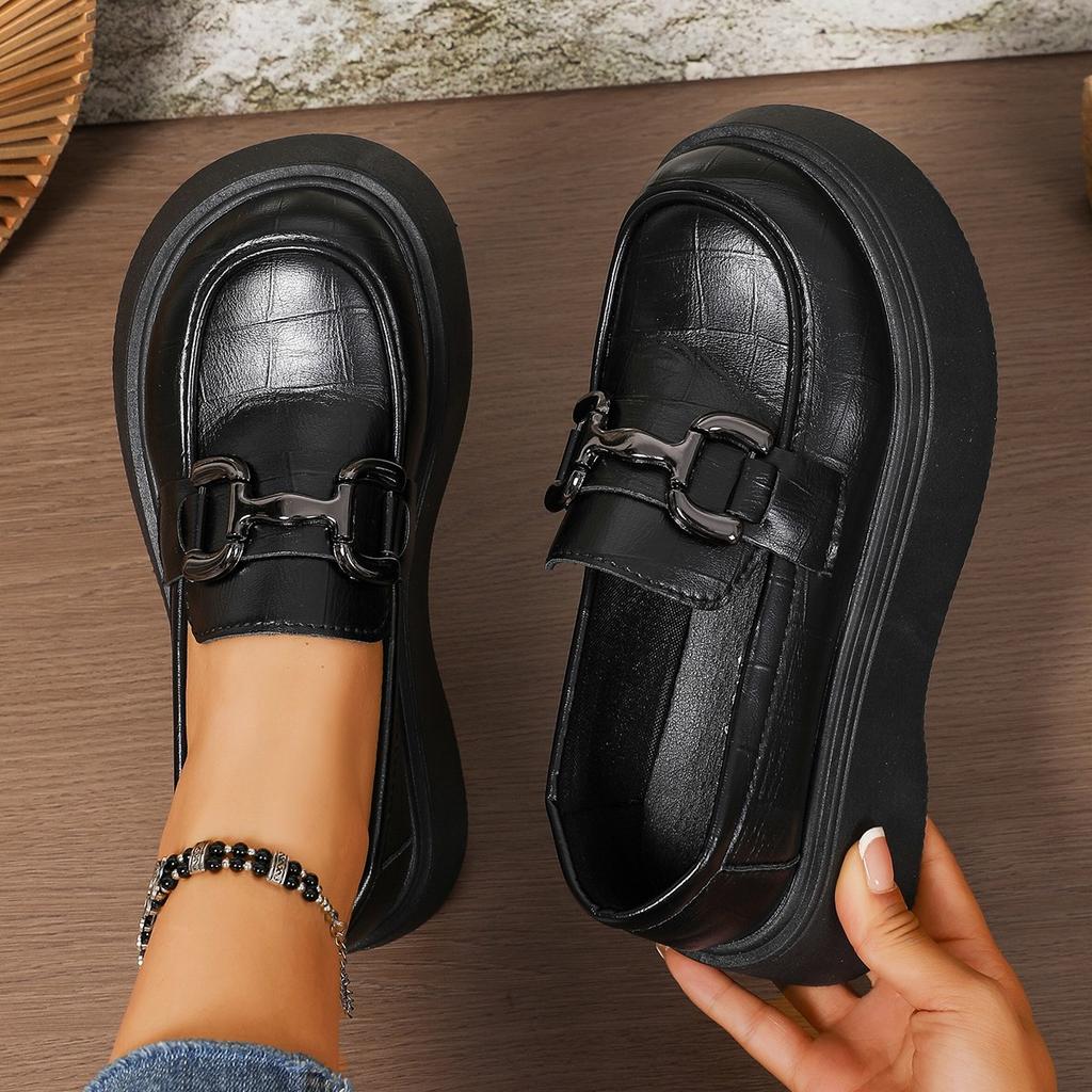 Spring And Autumn Shallow Mouth Solid Color High Heels Thick Soled Shoes Fashionable New Comfortable Casual Women'S Shoes