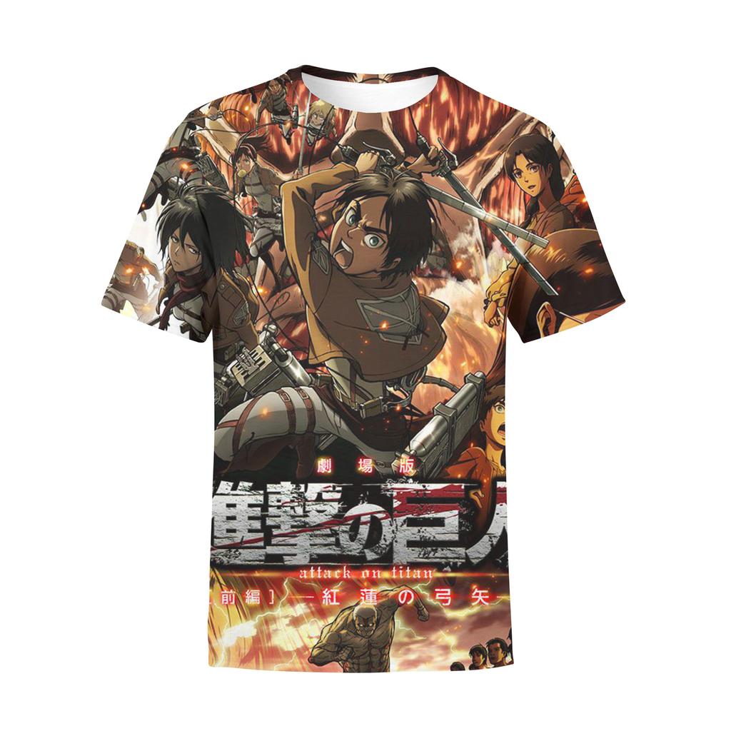 Attack on Titan 3D Digital Print T-Shirt for Anime Fans, Fashion Graphic Tee, Breathable Polyester Short Sleeve Streetwear Tops