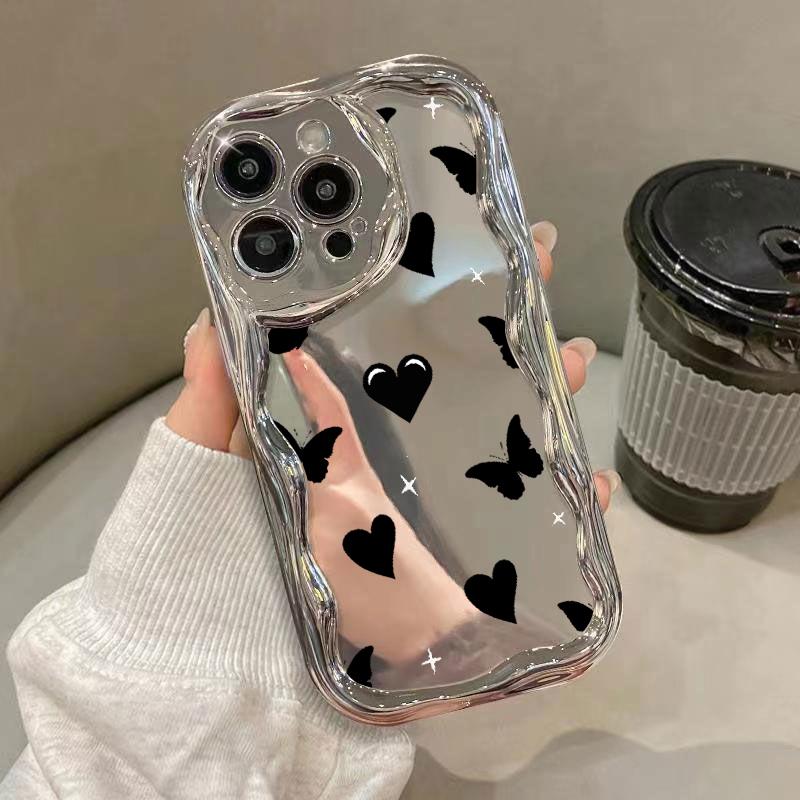 

Глянцевый чехол с рисунком бабочки, сердца и любви для iPhone 15, 14 Pro, 13 Pro Max, 12, 11, волнистая рамка, мягкий противоударный чехол для защиты линз и зеркала iPhone 11