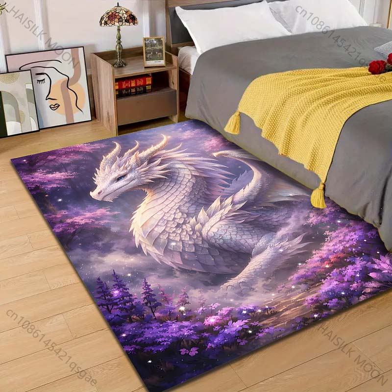 

1PC White dragon in purple forest Print Carpet Rug for Living Room Bedroom Sofa Doormat Home Decor Non-slip Floor Mat 40x60cm