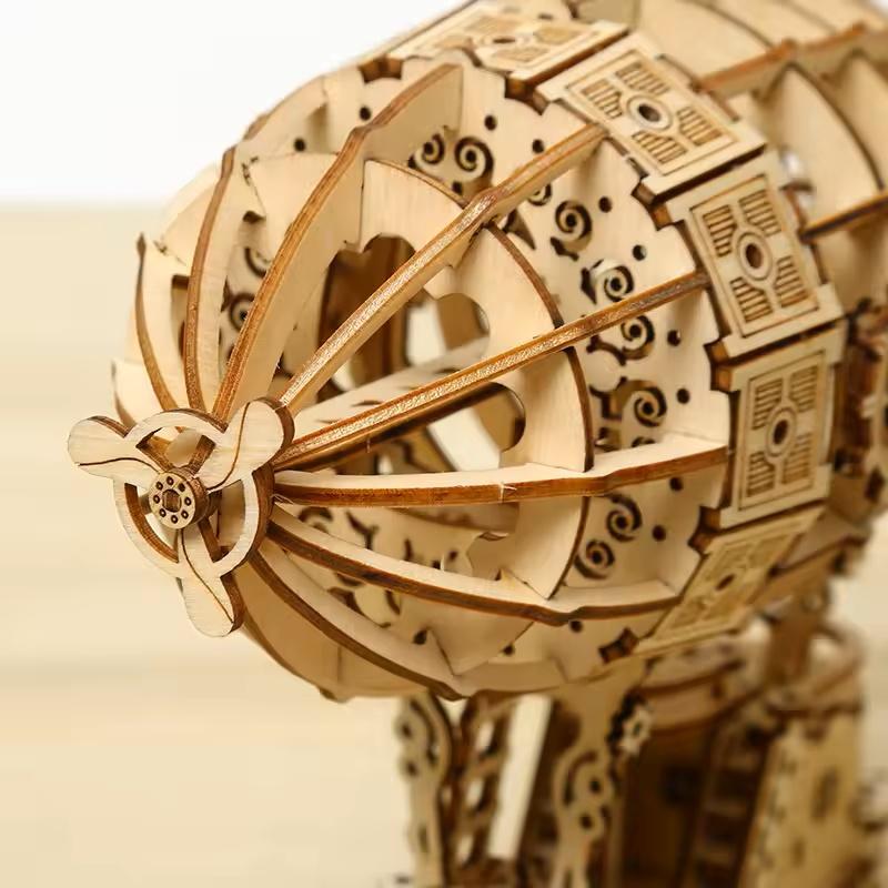 Drewniane puzzle 3D do samodzielnego montażu, mechaniczny model sterowca, zabawka antystresowa, model 3D stereo, ręcznie robiona ozdoba na biurko, zabawka parowa