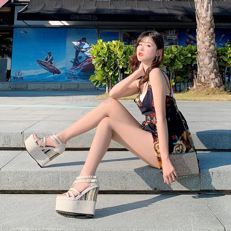 2025 Summer New Line One Button Ultra High Heel Slope Heel Waterproof Platform Ethnic Style Thick Sole 12-14-16cm Women's Sandal