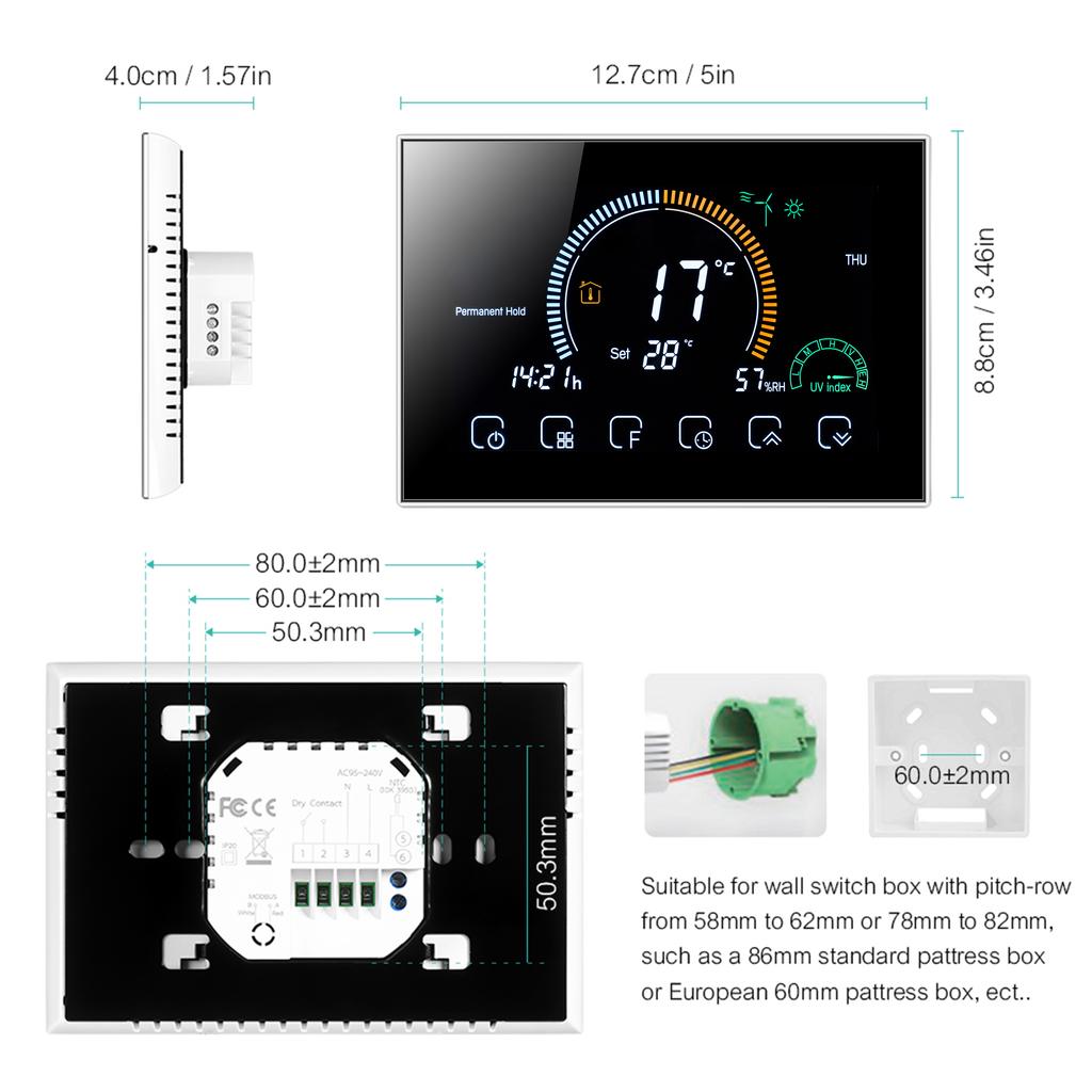 95~250V Smart Thermostat, Programmable Via WiFi, Up To 3500W for Hydro Floor Heating Gas Boiler Works with Alexa Google Home