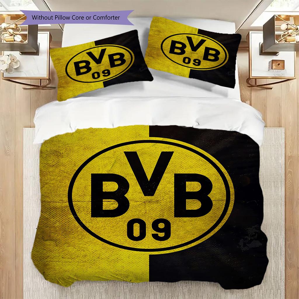 Borussia Dortmund logo Vzor Povlečení Přikrývka Sada Povlak na přikrývku Povlak na polštář Domácí Dekorace Dárek k narozeninám (1 * povlak na peřinu + 2 * povlak na polštář, bez jádra)