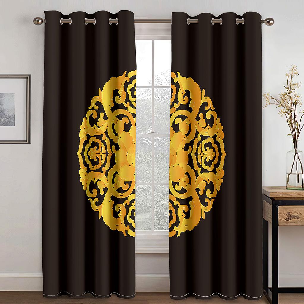 Gold Chinese Vintage Animal Plant Luxury Window Curtains In the Kids Bedroom Living Room Hall Treatments Kitchen Drapes Blinds