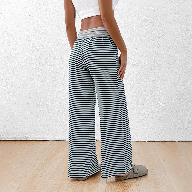 VEZFAA Women's Fashion Casual Stripe Print High Waist Trousers Pants & Capris